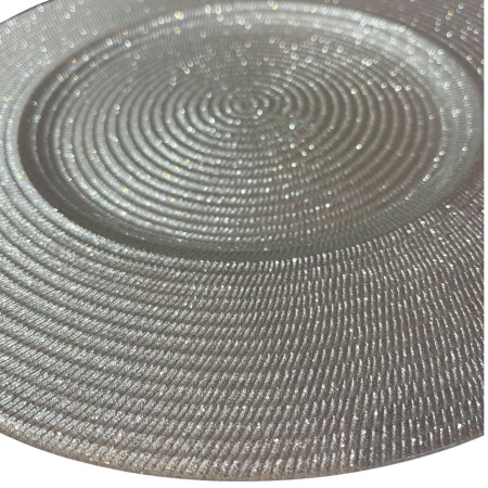  Prato Marcador Vidro Prateado 33cm